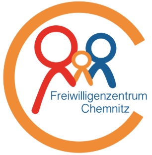freiwilligenzentrum Logo Freiwilligenzentrum Chemnitz mit stilisierten 3 Figuren und offenem Kreis drum herum.